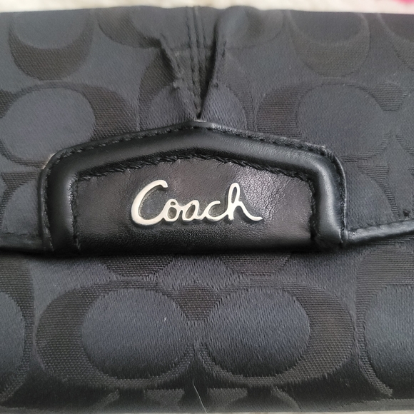 Coach Ashley Signature Satin Campbell Clutch Wristlet Trifold Black Zip … - Picture 2 of 8